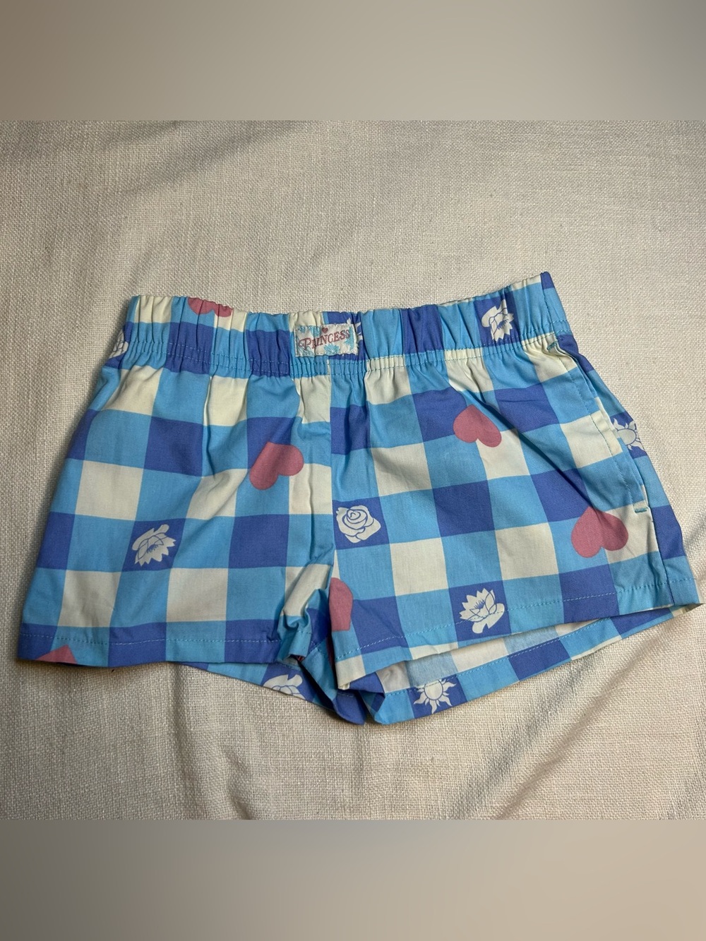 Disney Blue Gingham Heart & Floral Athletic Shorts